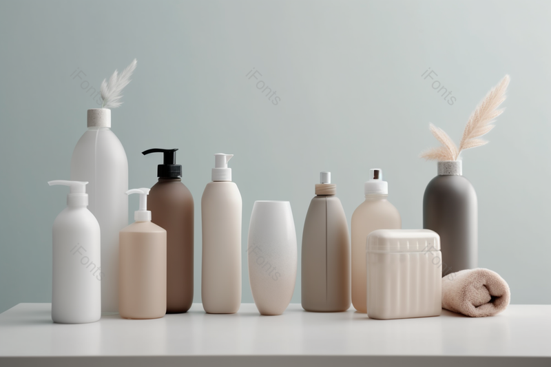 白色的桌面上摆放干净的洗护用品护肤品,高清,摄影图,摄影图片,图片大全,摄影图免费下载